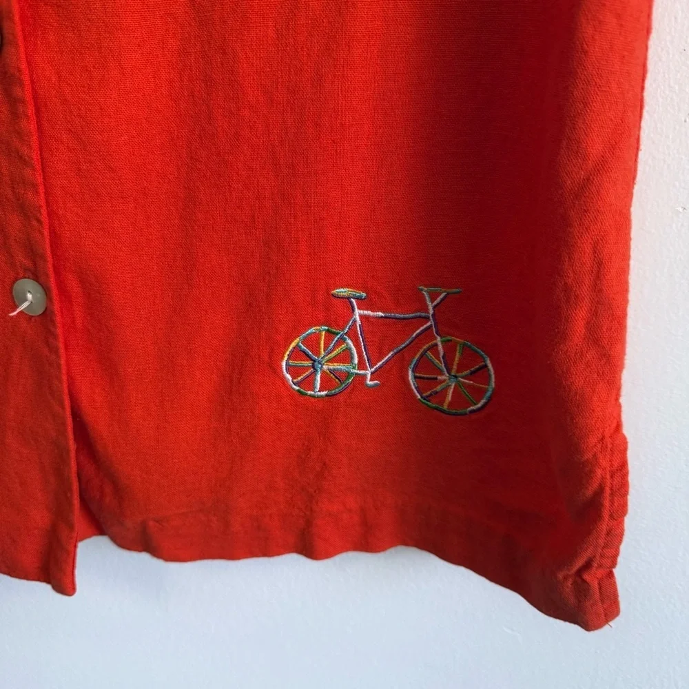 Vintage Dressbarn Orange Linen Embroidered Top Picnic Grandmacore Boho Sz 6 - Picture 5 of 8